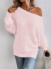 Lässiger Off-Shoulder-Wollpullover mit bequemen Design für Damen | Perfekt für Casual Days – Rosa