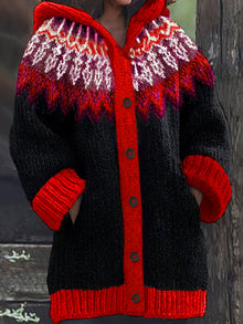 Gulnur - Eleganter Winter Pullover Mit Kapuze Und Langen Ärmeln – Rot