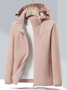 Wasserdichte elegante Fleece-Winterjacke mit Kapuze für Damen | Ideal für den Winter – Blassrosa