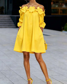 Loania – Schulterfrei-Kleid Mit Blumenmuster – Gelb