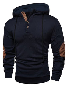 Alejandro – Strukturiertes Kapuzensweatshirt mit Kontrastfarbenen Ellbogenpatches – Blau