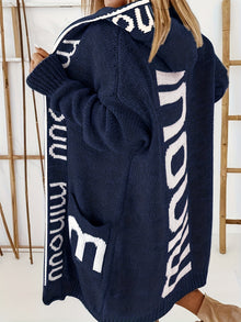 Stilvolle Kapuzen Strickjacke Mit Print Für Damen | Perfekt für Alltag – Blau