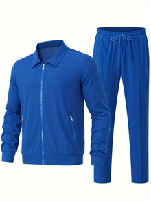 Warmer Einfarbiger Reißverschluss Trainingsanzug Mit Jacke Und Jogginghose Für Herren | Perfekt für Outdoor-Aktivitäten – Königsblau