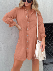 Nola | Stilvolles Denim-Midi-Kleid mit Umlegekragen – Orange