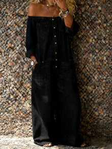 Noa | Denim-Jumpsuit mit Off-Shoulder-Ausschnitt – Schwarz