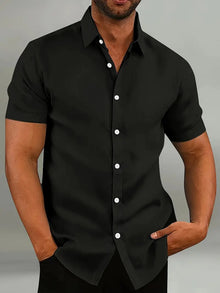 Earl - Vintage-Kurzarmhemd mit Knopfleiste – Schwarz