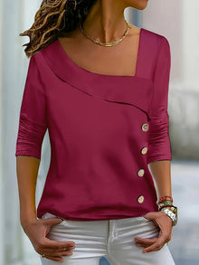Vanesso - T-shirt Mit Asymmetrischem Kragen Und Knopfverzierung – Burgund