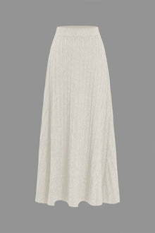 Gerlinde | Weit schwingender Strick-Midirock mit Plissee-Falten und elastischem Bund – Beige