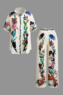 Anneliese | Künstlerisches Zweiteiler-Set mit Kunst-Print & Statement-Design – Beige