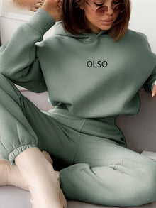 Lässiges Hoodie-Set Mit "Olso"-Print Und Jogginghose Mit Elastischem Bund Für Damen | Ideal für Outdoor-Aktivitäten – Hellgrün
