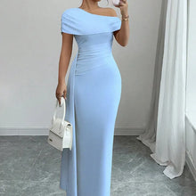 Lisete - Elegantes Ein-Schulter-Ausschnitt  Maxikleid – Blau
