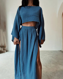 Elegantes zweiteiliges Set mit Baumwollfutter für den perfekten Herbst-/Winterlook – Blau