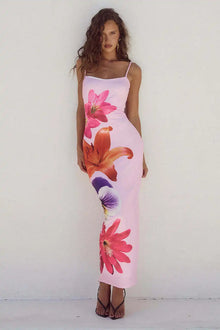 Elegantes Trägerkleid | Florales Muster | Figurbetonte Silhouette – Rosa