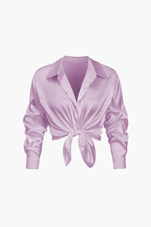 Florentine | Elegante Langarm-Bluse aus seidigem Satin – Lila