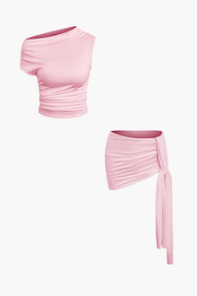 Athena | One-Shoulder Top & Drapierter Minirock – Perfekt für glamouröse Auftritte – Rosa