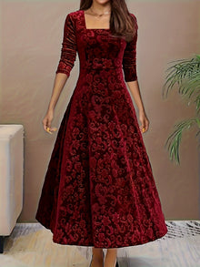 Stylische Baumwollblumenmusterformelle Kleid Für Damen | Für formelle Anlässe – Dunkelrot