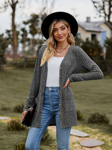Lässiger warmer gerippter Baumwolle Strickcardigan für Damen | Perfekt für den Alltag – Stahlgrau