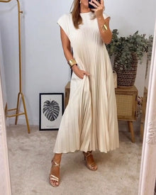 Sierra | Plissee Maxi Cocktailkleid – Beige