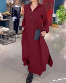 HELENA™ | LANGES WEITES KLEID MIT SEITLICHEN SCHLITZEN – ROT