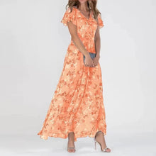 Quilla - Blumendruck und modisches Kleid – Orange