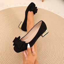 Schicke Damen-Bow-Schuhe mit stylischen dicken Absätzen – Schwarz