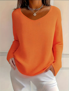 Bernice - Langärmliges Shirt Mit V-Ausschnitt Und Waffelmuster – Orange