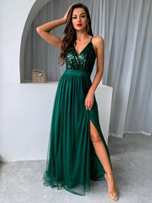 Velouxa™ – Damen Abendkleid mit Luxuriösem Mesh – Grün