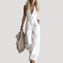 Fiora | Damen Jumpsuit Weites Bein Ärmellos V-Ausschnitt – Weiß