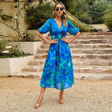 Florence | Boho-Maxikleid mit Blumendruck – Luftige Eleganz für den Sommer – Blau