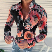 Floriano | Herren Langarm Hemd mit Blumenmuster – Marineblau