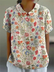 Damen Vintage Bluse mit Blumenmuster – Lässig & Elegant – Weiß 4