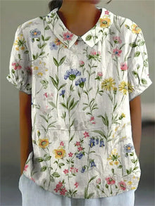 Damen Vintage Bluse mit Blumenmuster – Lässig & Elegant – Weiß 1
