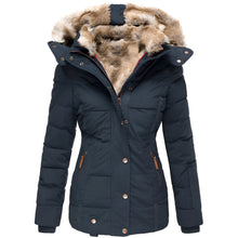 Bettina | Damen Taillierte Winterjacke mit Kapuze – Marineblau
