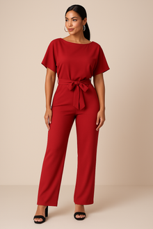 Frieda | Damen Kurzarm Jumpsuit Weites Bein – Rot