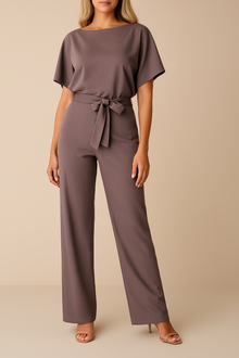 Frieda | Damen Kurzarm Jumpsuit Weites Bein – Lila