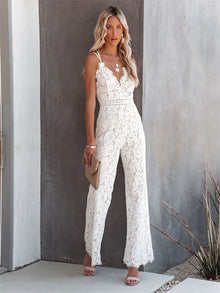 Gabriela | Damen Ärmellos Overall mit Weitem Bein – Weiß