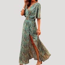 Galatea | Damen Wickel Maxi Kleid mit Schlitz – Grün