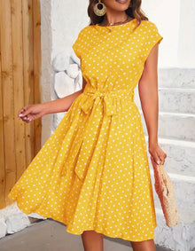 Aria - Punktkleid im Vintage-Stil, Elegant – Gelb