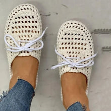 Gewebte Damen Mules sind atmungsaktive Sommer Slipper – Weiß