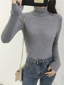 Damen Slim Fit Rollkragenpullover – Grau