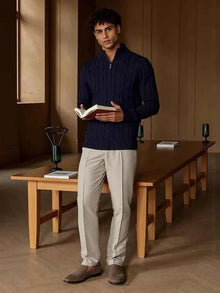 Halber Reißverschluss Pullover Herren – Marineblau