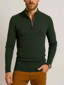 Halber Reißverschluss Strickpullover Herren – Armeegrün