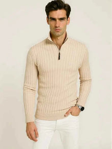 Halber Reißverschluss Strickpullover Herren – Aprikose
