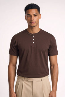 Henley T-Shirt Herren Kurzarm Basic – Braun