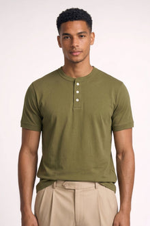 Henley T-Shirt Herren Kurzarm Basic – Olivgrün