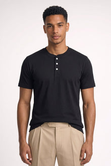 Henley T-Shirt Herren Kurzarm Basic – Schwarz