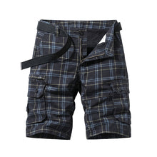 Herren Cargo Shorts mit Karomuster und Gürtel und Beintaschen – Schwarz