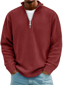 Niklas | Herren Gerippter Half-Zip Stehkragen Pullover Sweatshirt – Rot