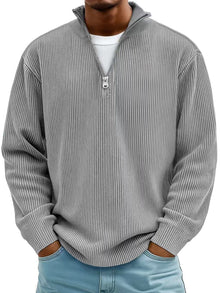 Niklas | Herren Gerippter Half-Zip Stehkragen Pullover Sweatshirt – Grau