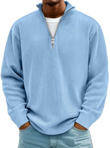 Niklas | Herren Gerippter Half-Zip Stehkragen Pullover Sweatshirt – Blau